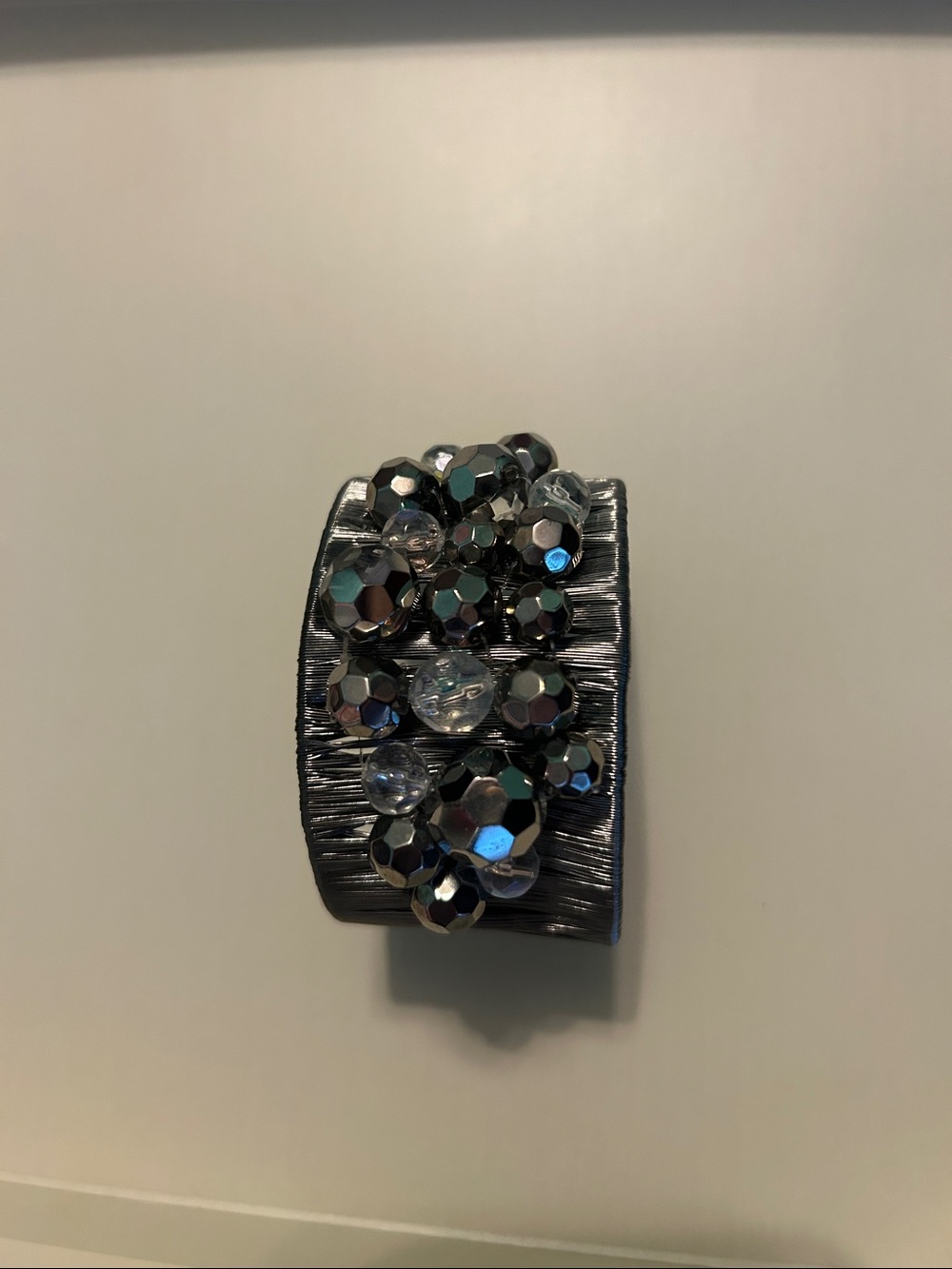 Cookie Lee Metallic Black Faceted Bead Cuff Bracelet